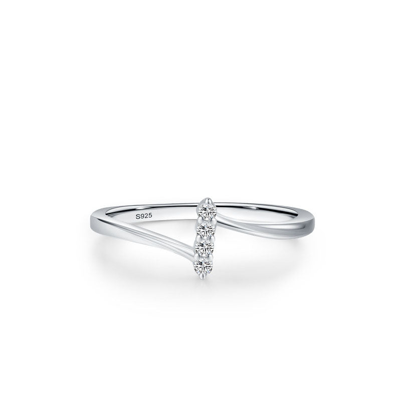 Simple Round CZ Lines Number 1 925 Sterling Silver Adjustable Ring