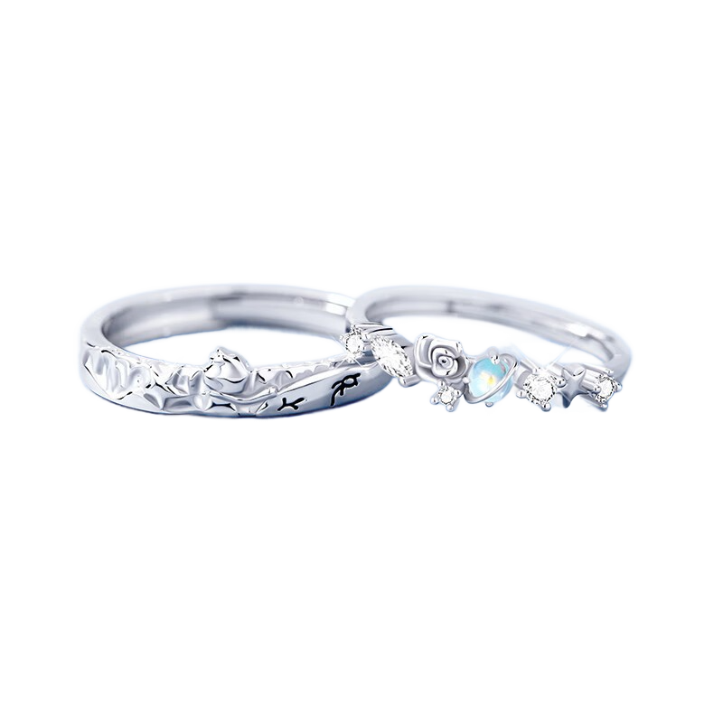 Little Prince & Rose Matching Bands for Men Women Romantic Silver S925 Sterling Silver Couple Rings