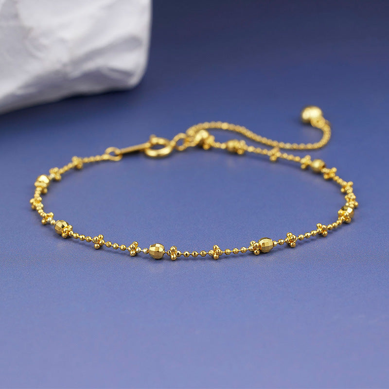 Pure Metal Geometric Faceted Bead Station 925 Sterling Silver Adjustable Slider Chain Bracelet
