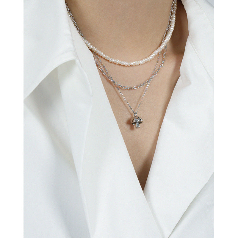 Elegant Mushroom 925 Sterling Silver Chain Pendant Necklace