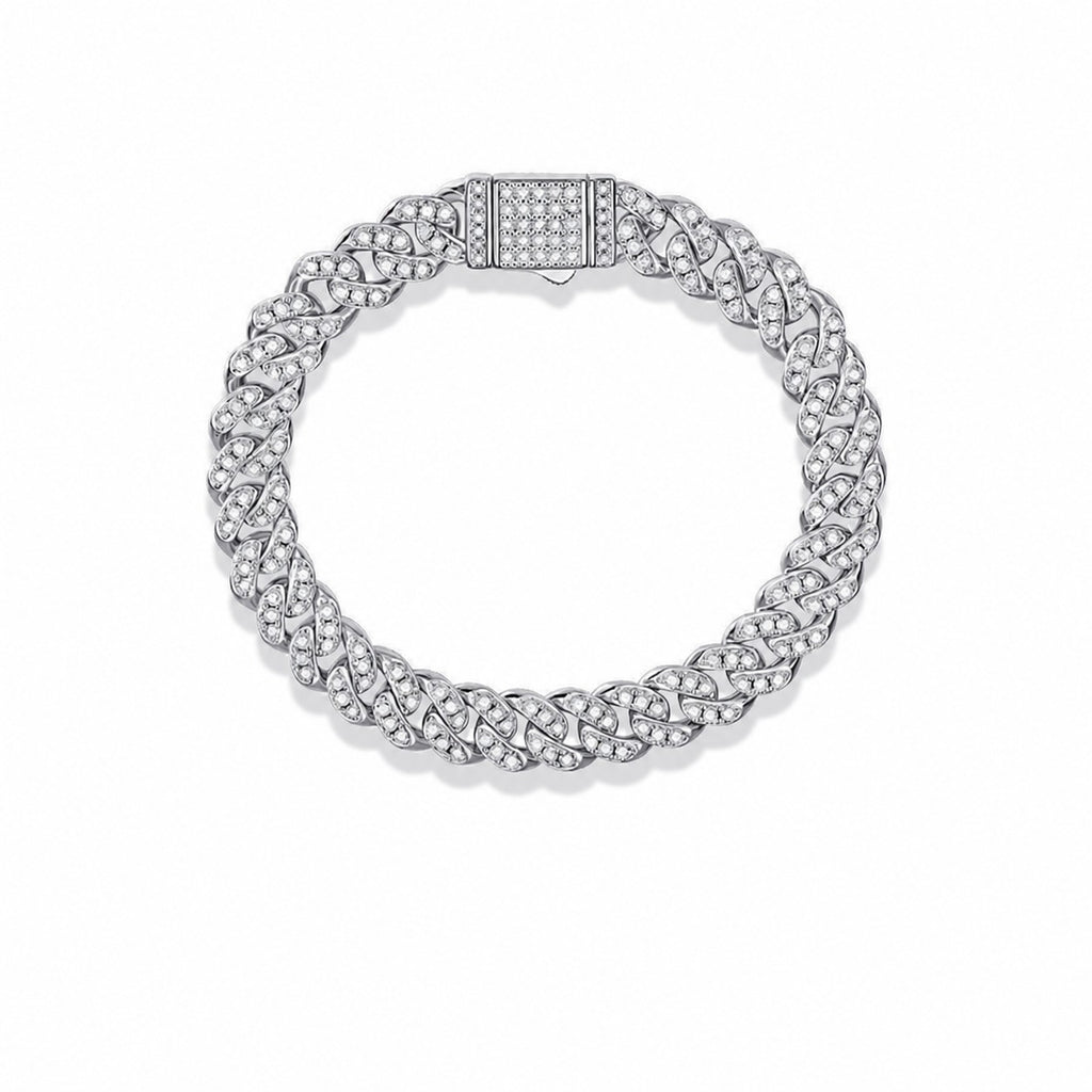 Geometric Cuban Link Moissanite Bracelet 8mm 925 Sterling Silver Full Pave Round Stone Hip Hop Chain Bracelet