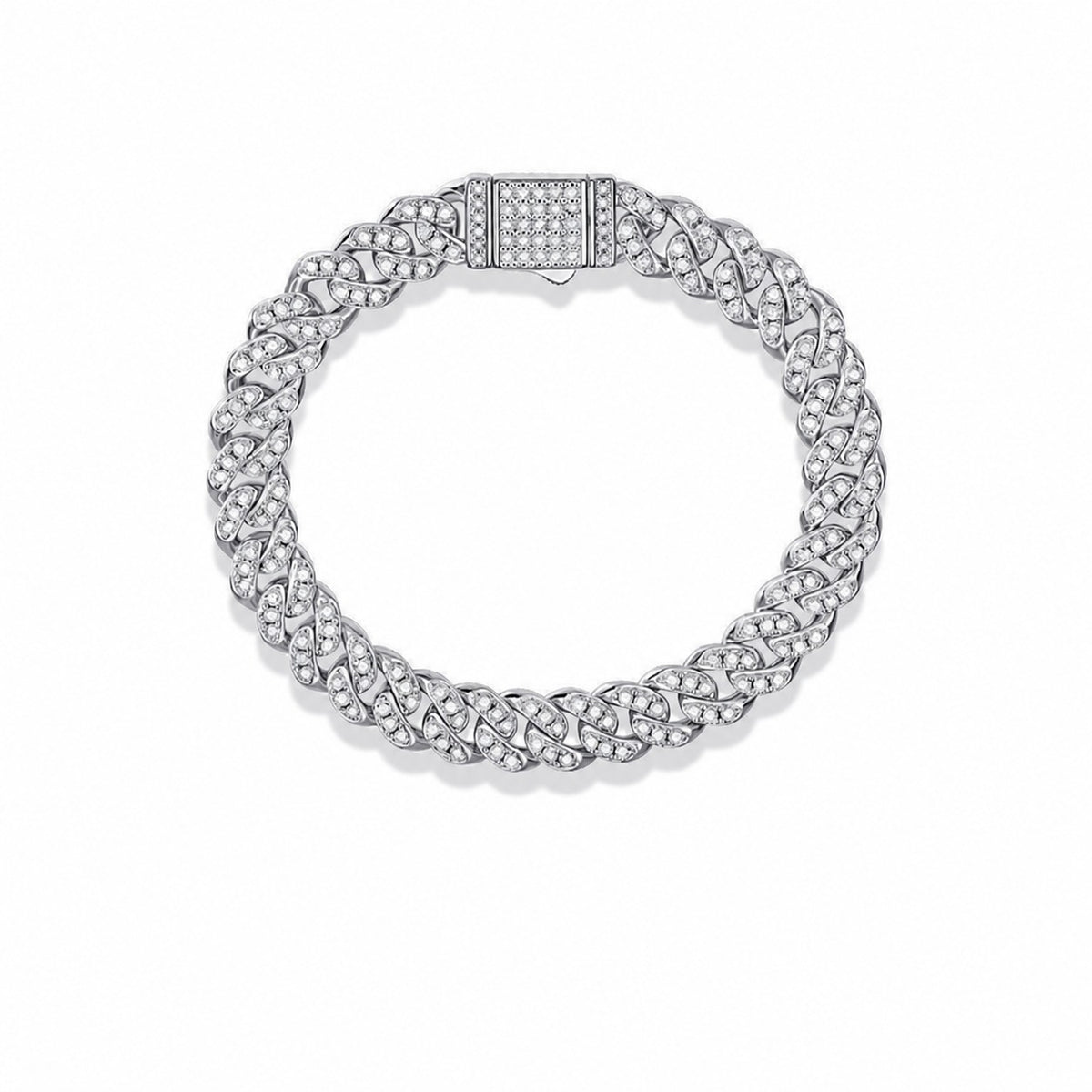 Geometric Cuban Link Moissanite Bracelet 8mm 925 Sterling Silver Full Pave Round Stone Hip Hop Chain Bracelet