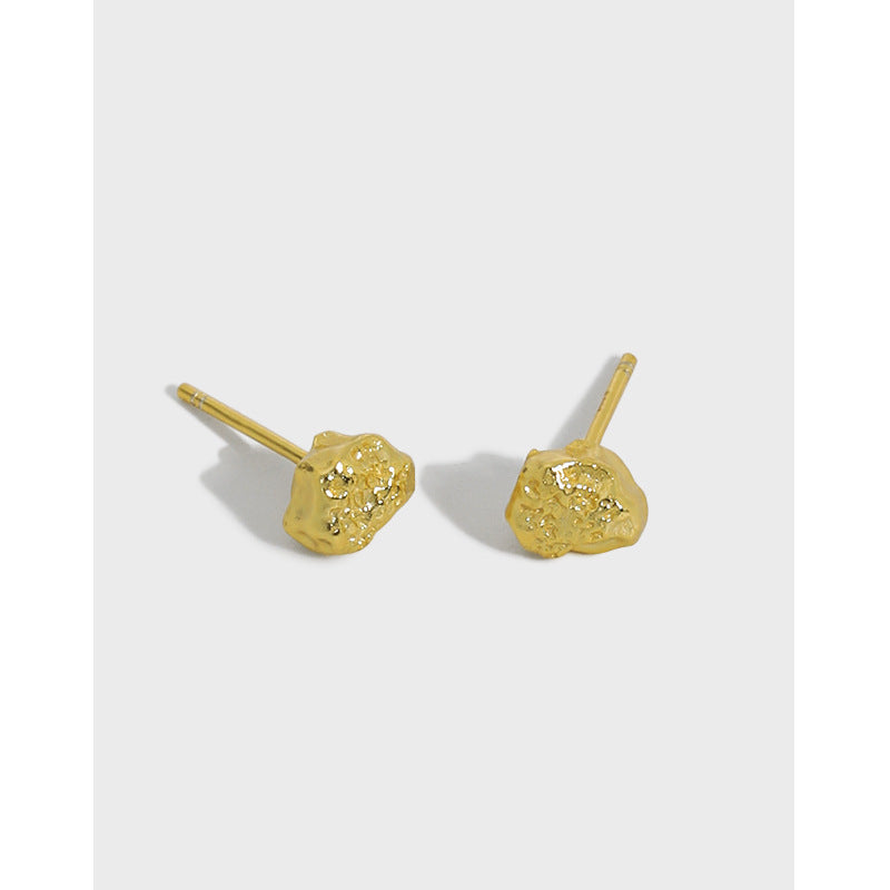 Modern Minimalist Geometric Textured Lava Design S925 Sterling Silver Stud Earrings