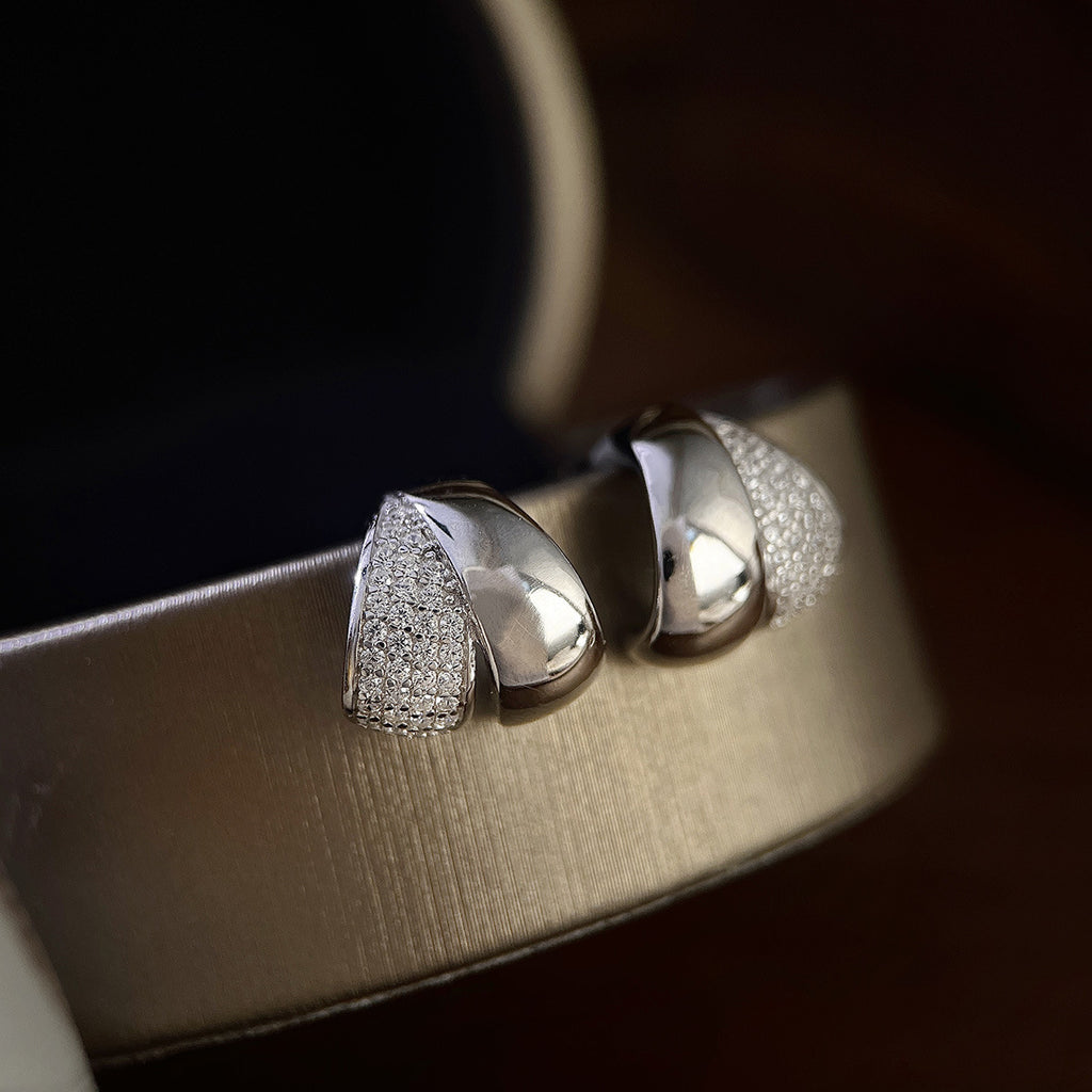 Elegant Geometric Design White Gold Cubic Zirconia 925 Sterling Silver Earrings