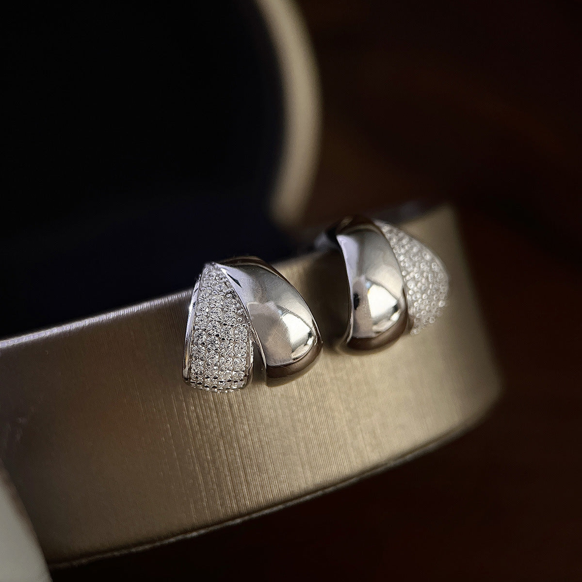 Elegant Geometric Design White Gold Cubic Zirconia 925 Sterling Silver Earrings