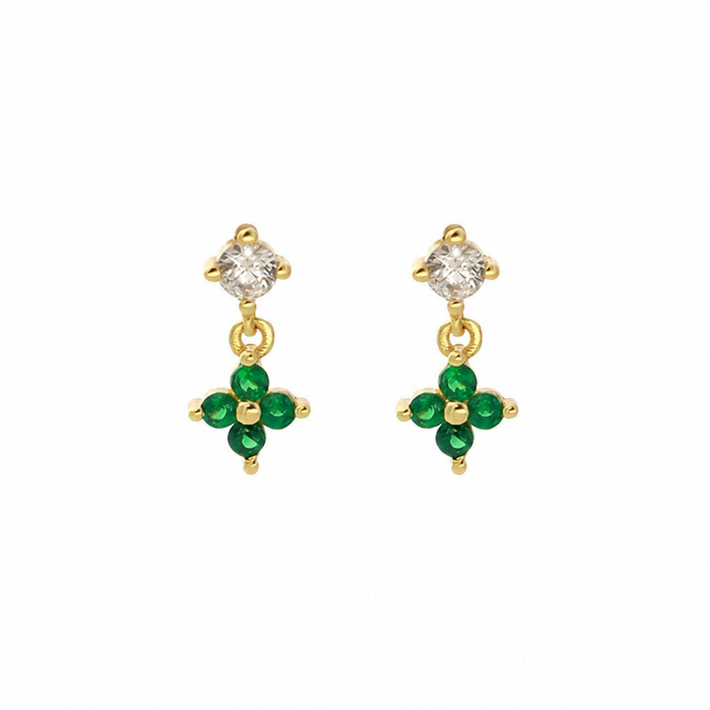 Mini Delicate Four Leaf Clover Cubic Zirconia Drop 925 Sterling Silver Stud Earrings