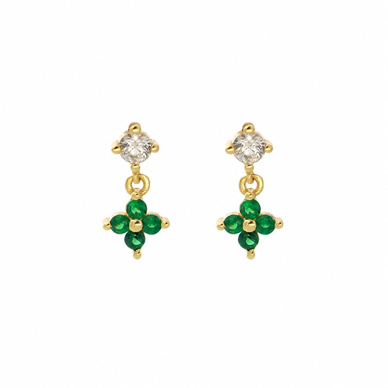 Mini Delicate Four Leaf Clover Cubic Zirconia Drop 925 Sterling Silver Stud Earrings