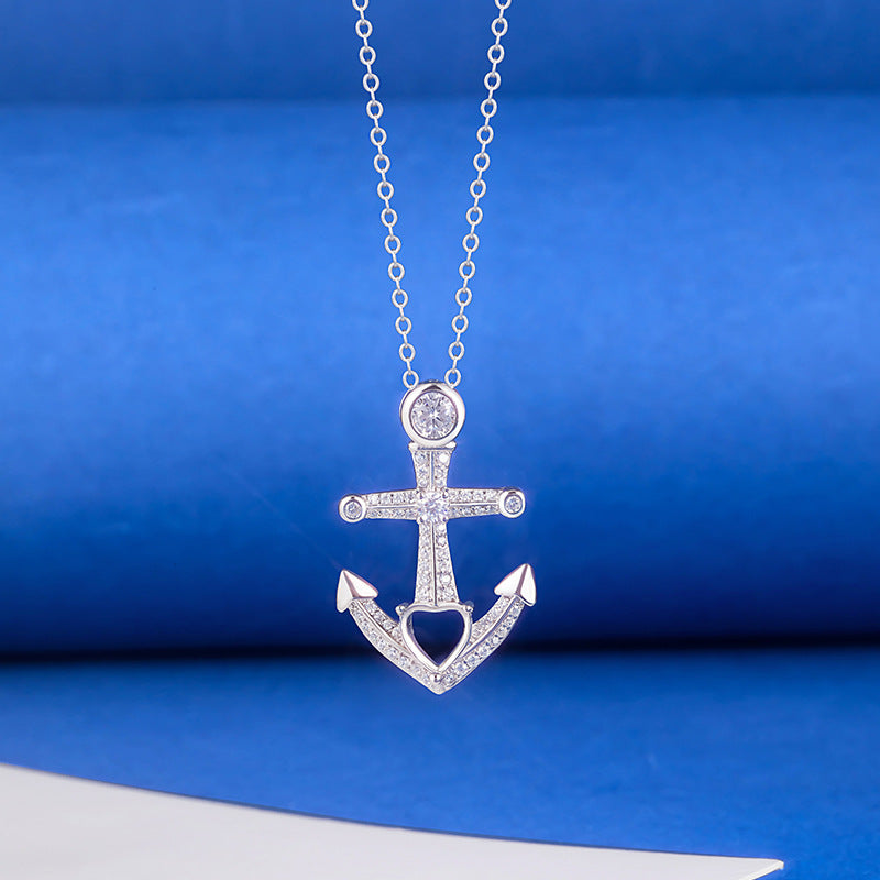 Anchor shaped and cloud-shaped pendant necklace for DIY  Hollow stone inlay 925 sterling silver cross chain Necklace