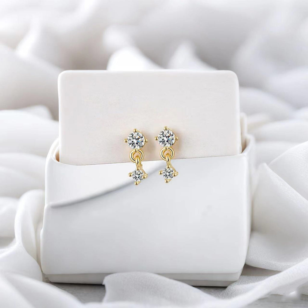 Simple Mini Round CZ 925 Sterling Silver Dangling Earrings