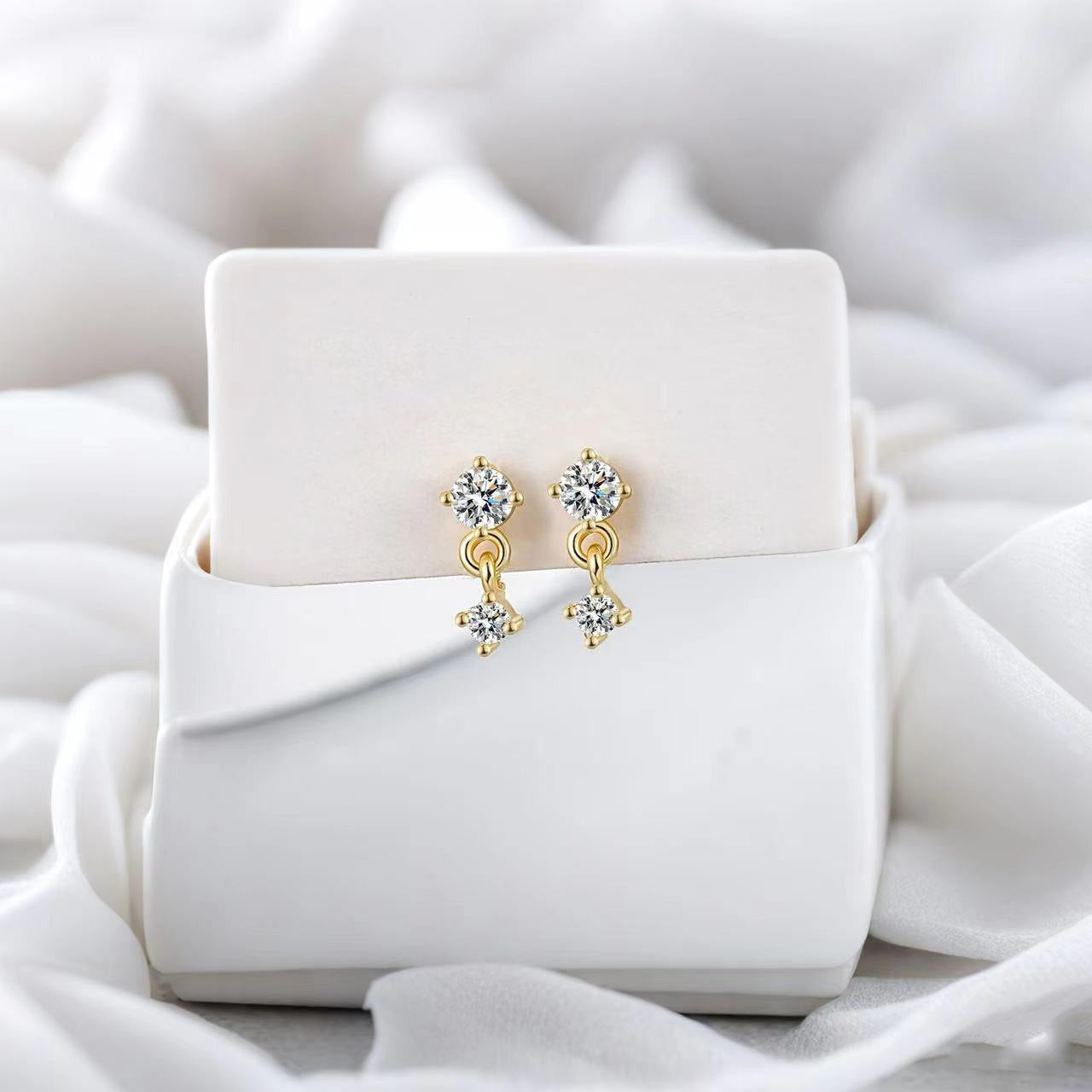 Simple Mini Round CZ 925 Sterling Silver Dangling Earrings