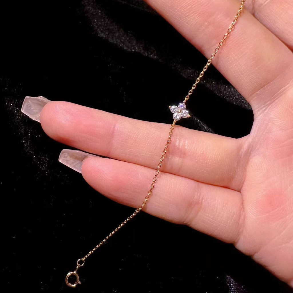 Girl Cute Mini Four Leaf Clover 925 Sterling Silver Anklet