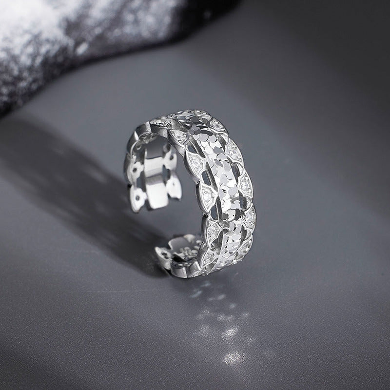 Adjustable Ice Crack Pattern Pure 925 Sterling Silver Ring