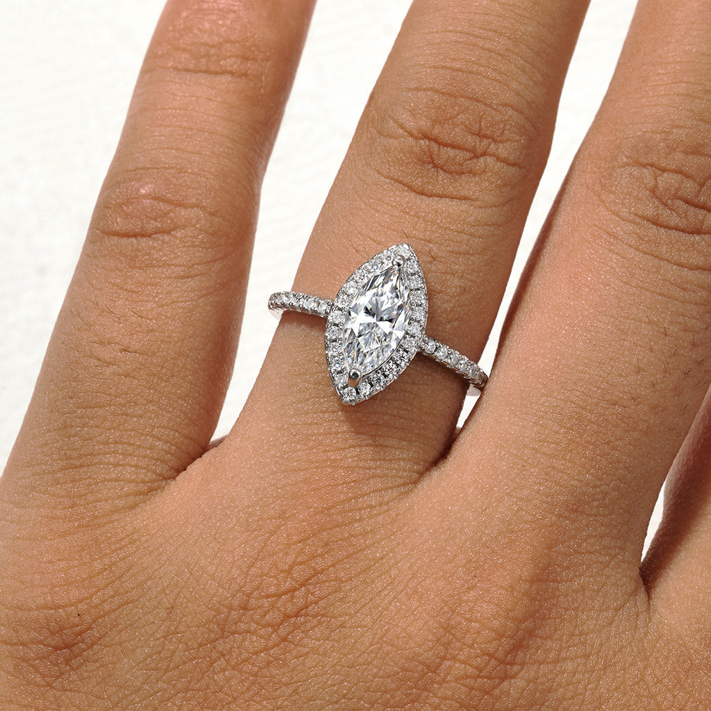 Moissanite Marquise-Cut Center Stone in a Bezel Setting 925 Sterling Silver Ring