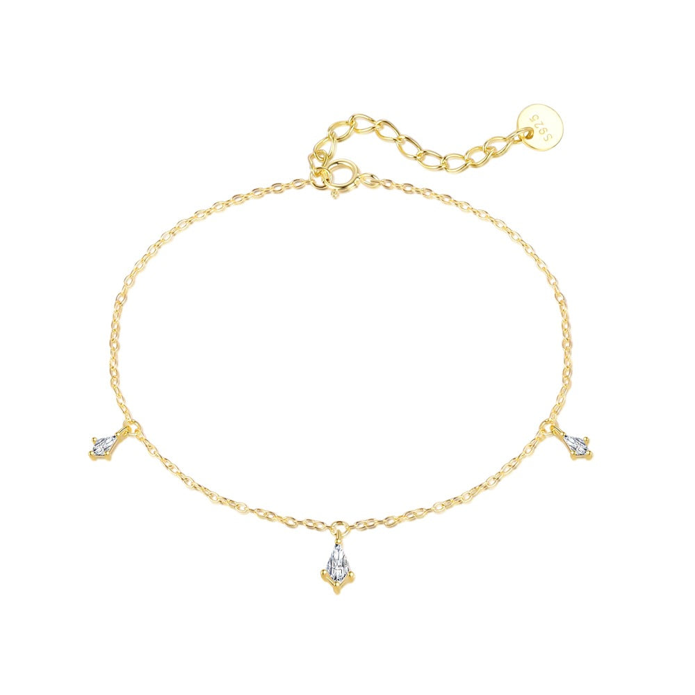 Simple White CZ Geometry Oval Waterdrop Star 925 Sterling Silver Bracelet