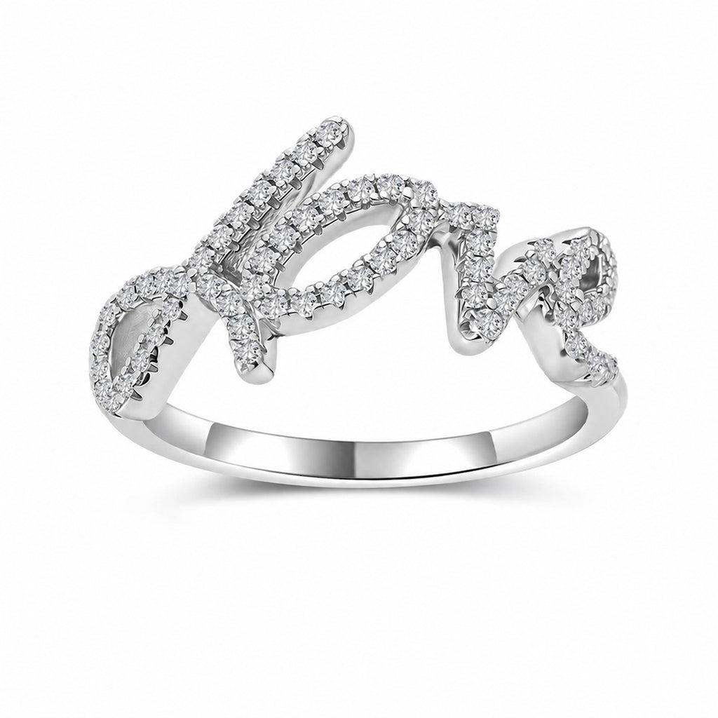 White Moissanite LOVE Letter Script Ring 925 Sterling Silver  Ring
