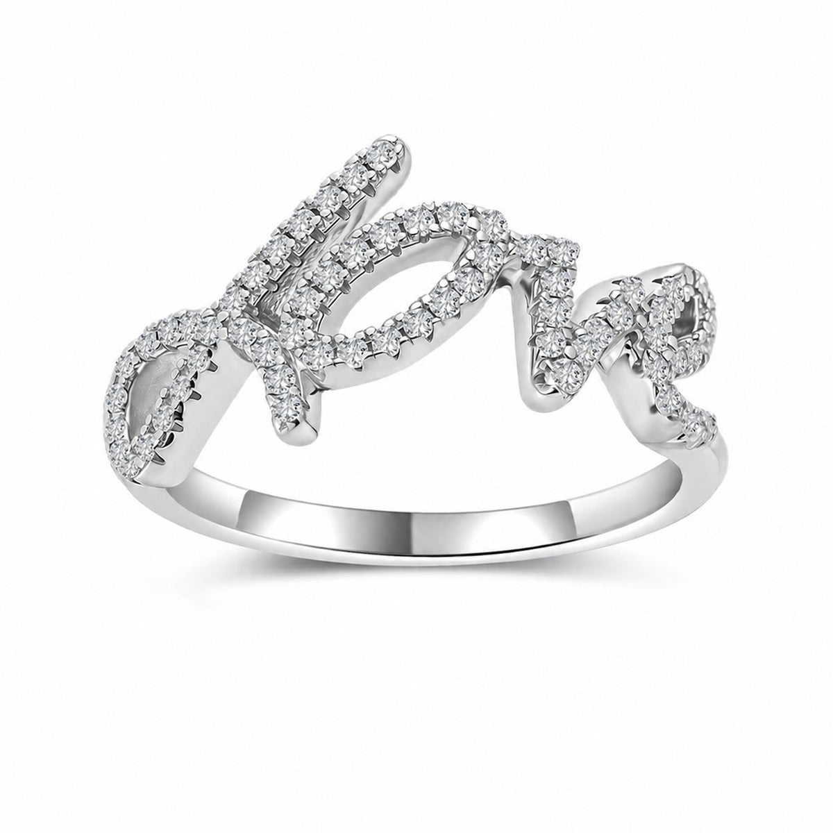 White Moissanite LOVE Letter Script Ring 925 Sterling Silver  Ring