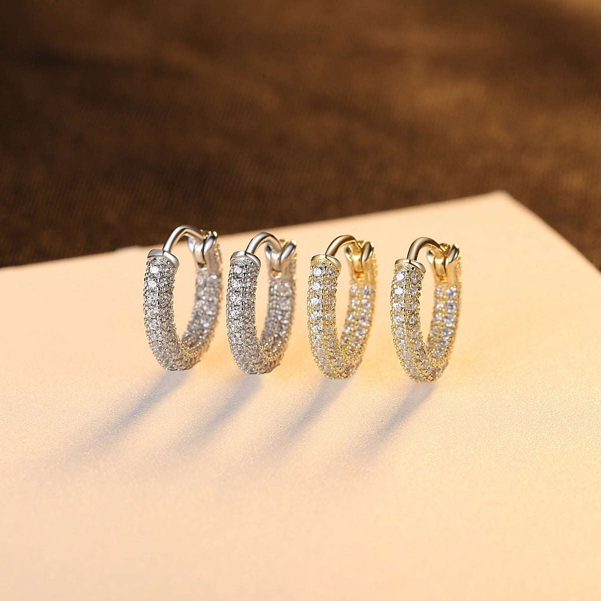 Office Micro Setting CZ Circle 925 Sterling Silver Huggie Hoop Earrings