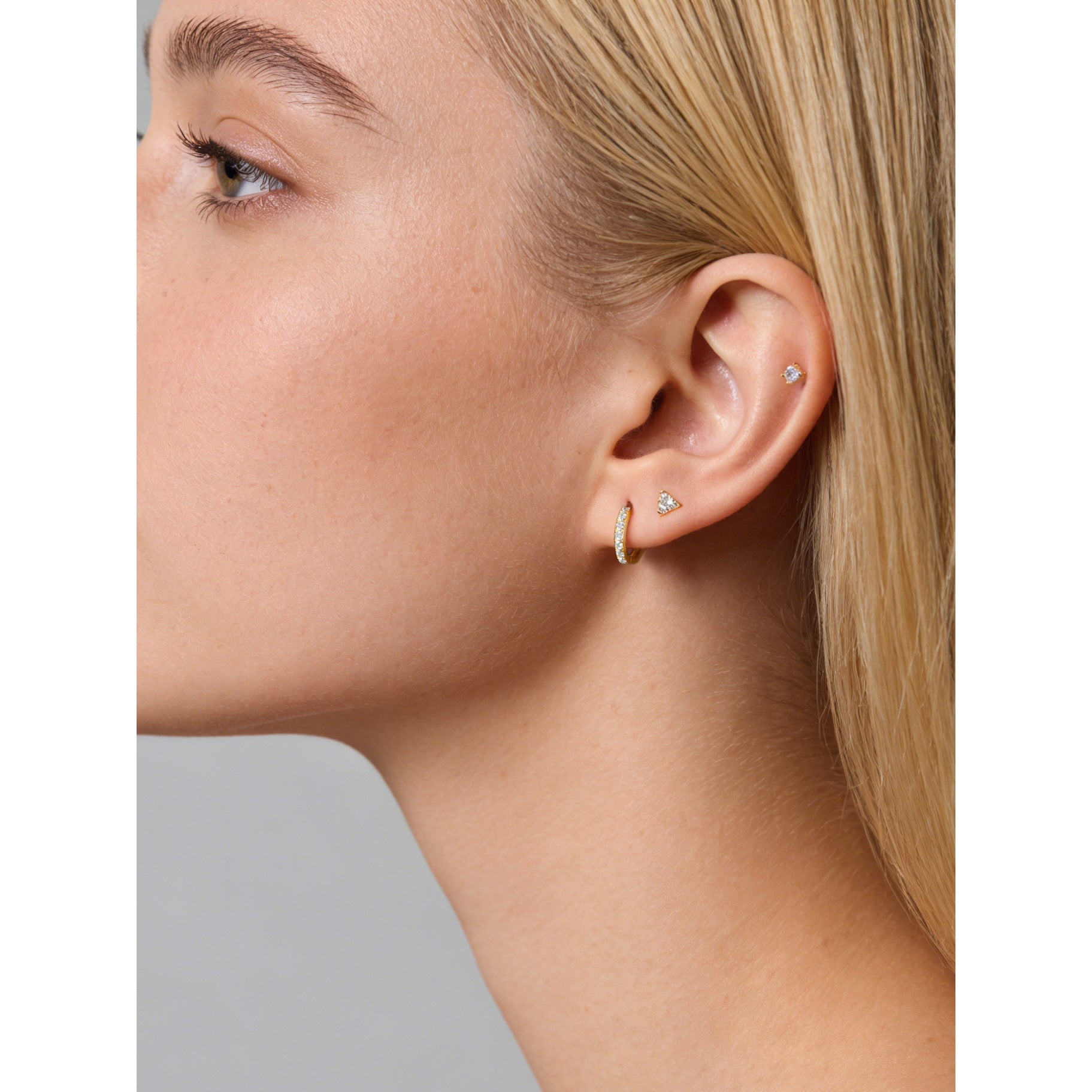 Geometric Cubic Zirconia Mini Hoop And Stud Earrings Set  925 Sterling Silver Earrings