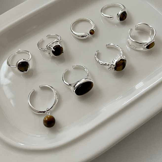 Classic Irregular Natural Amber 925 Sterling Silver Adjustable Ring