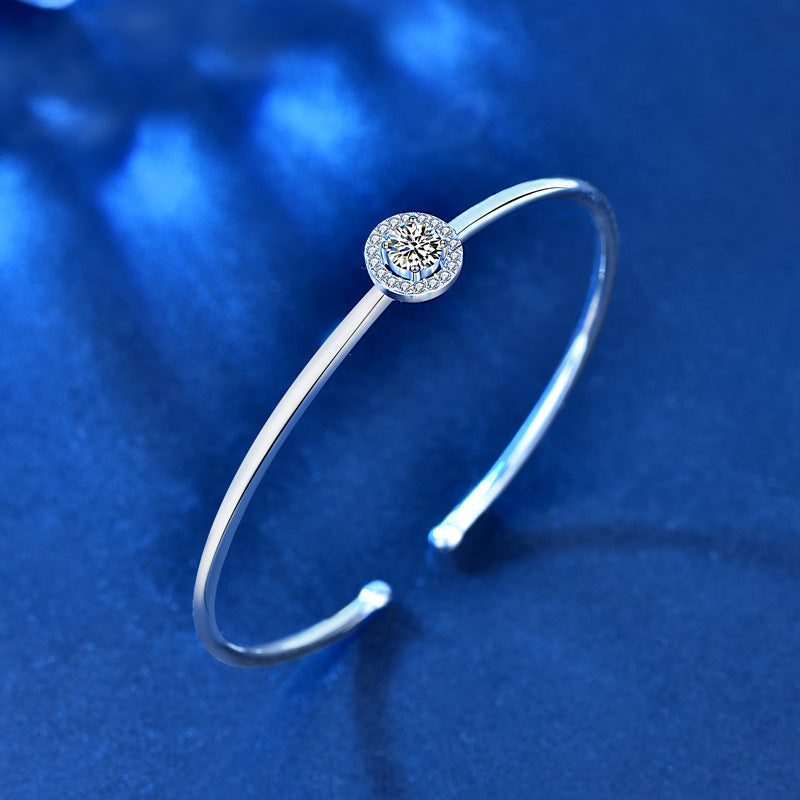 Fashion New Handmade Round Dancing CZ Solid 925 Sterling Silver Open Bangle