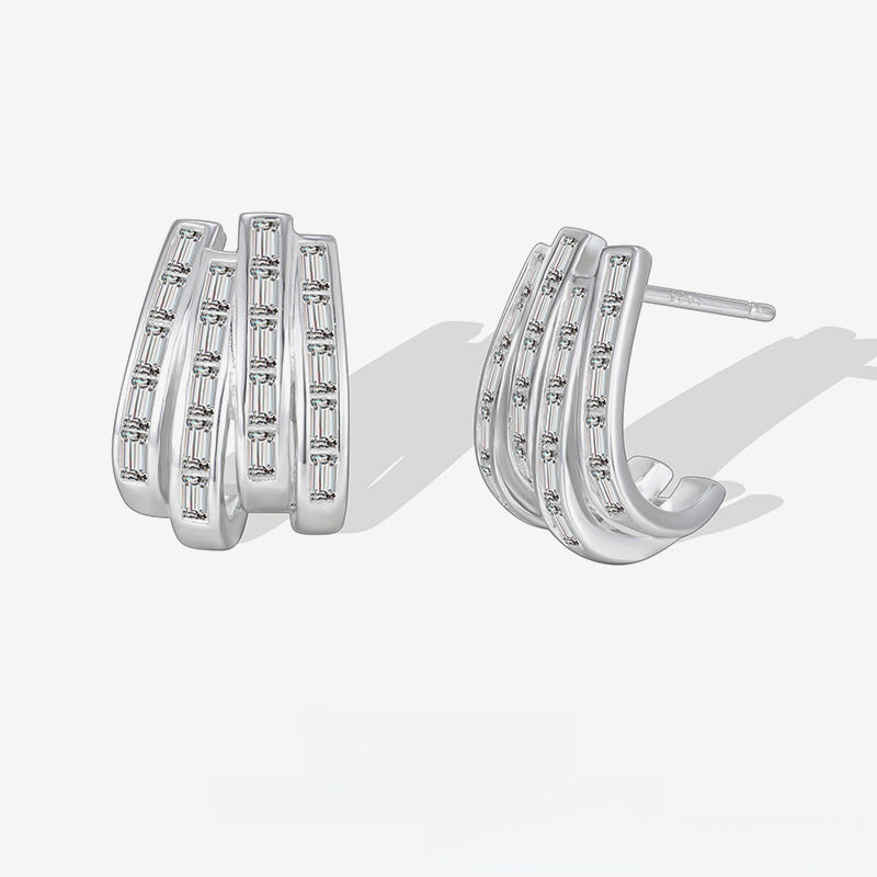 Elegant Geometric Design  925 Sterling Silver Cubic Zirconia Fashion Earrings for Women