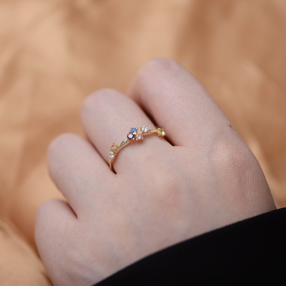Fashion Colordul Rainbow CZ 925 Sterling Silver Irregular Adjustable Ring