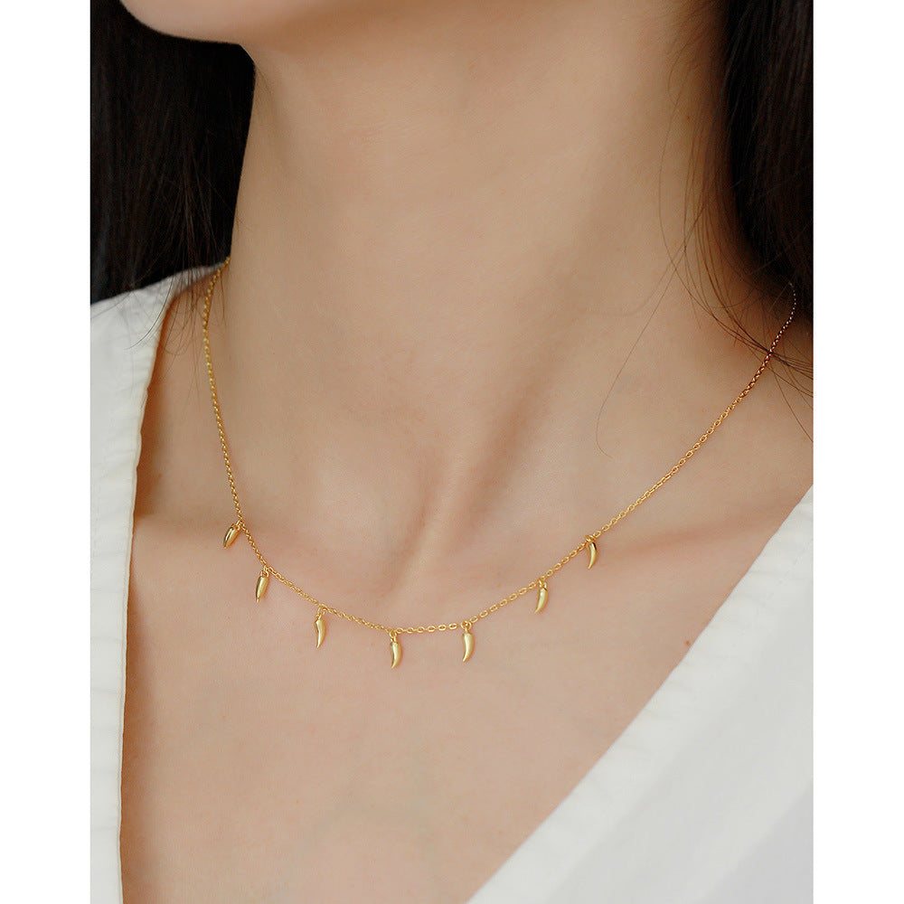 Women Layering Elegant Modern Chain Minimalist Fang Charm 925 Sterling Silver Collarbone Necklace