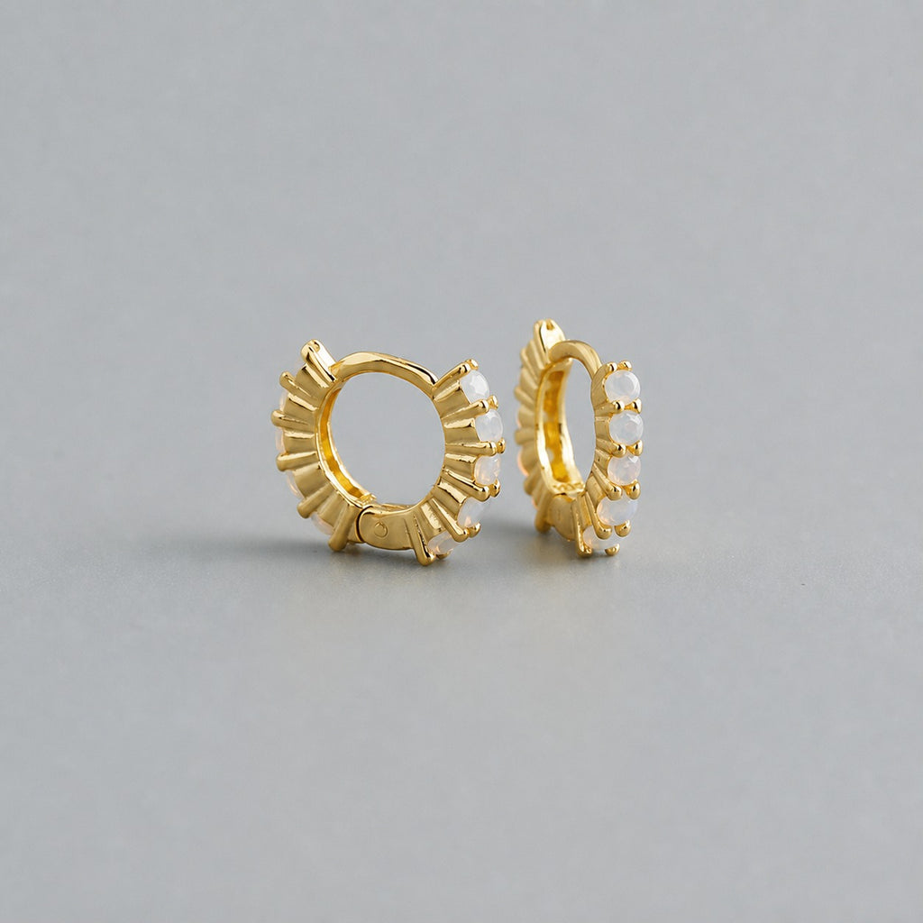 Circular Geometric Opal Cubic Zirconia 925 Sterling Silver Earrings