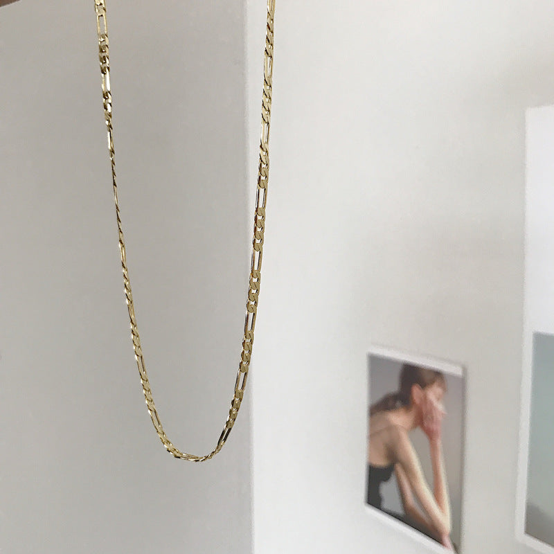 S925 Minimalist Gold Tone Figaro Chain Clavicle Necklace