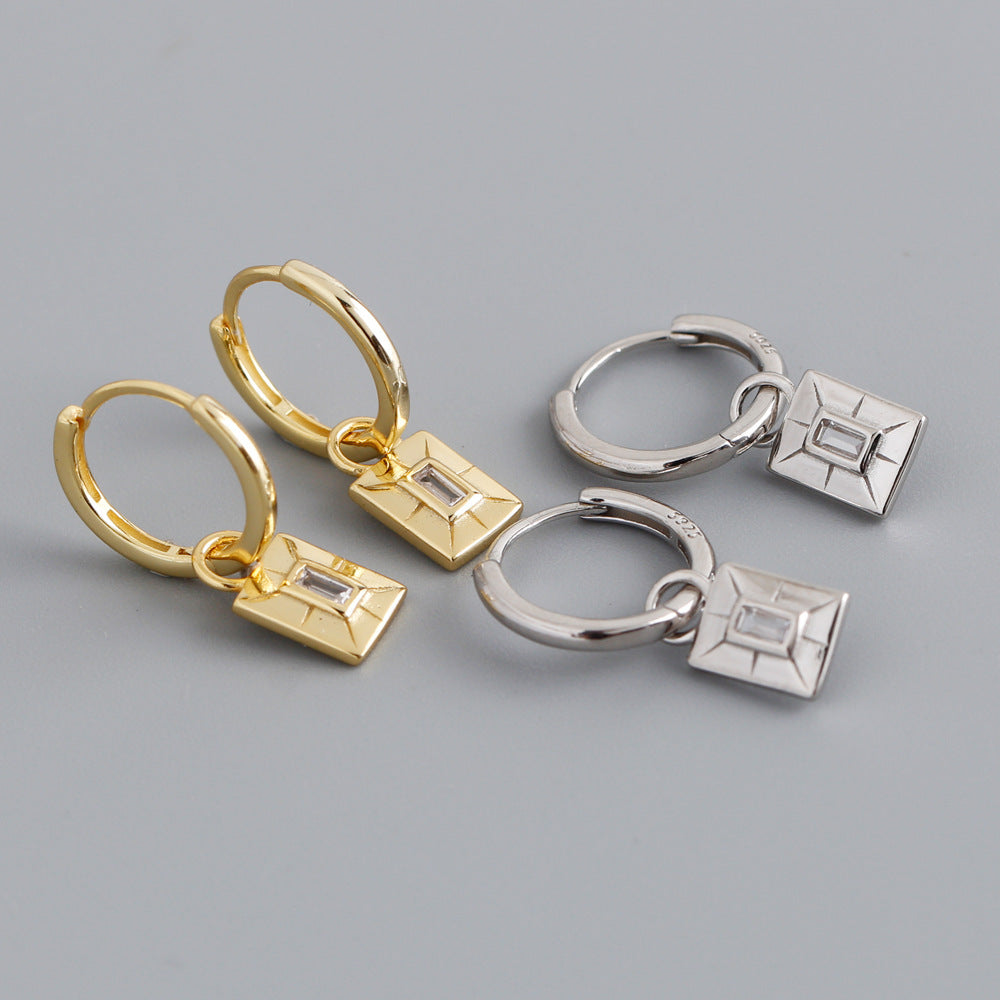 Geometric Rectangular Design S925 Sterling Silver Hoop Earrings with Cubic Zirconia Accents for Women Fashion Elegant Style Office Casual 2025 Trend Jewelry