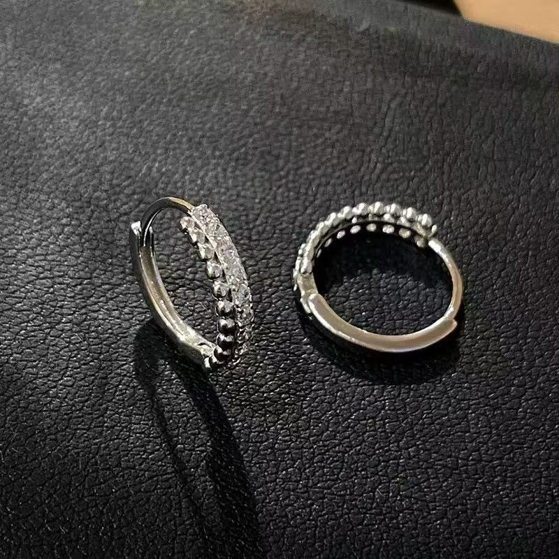 Elegant Beaded Edge Cubic Zirconia Hoop Earrings In S925 Sterling Silver Small Huggie Circle Earrings