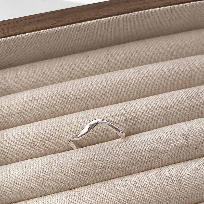 Elegant Geometric Wave Design Adjustable 925 Sterling Silver Open Ring