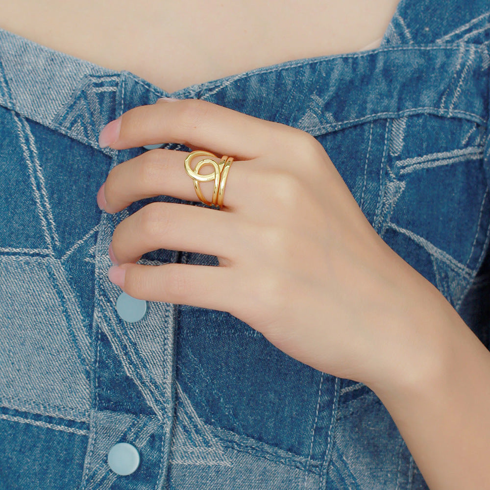 Women Minimalist Fashion Jewelry Modern Abstract Swirl S925 Sterling SilverDouble Layer Open Ring