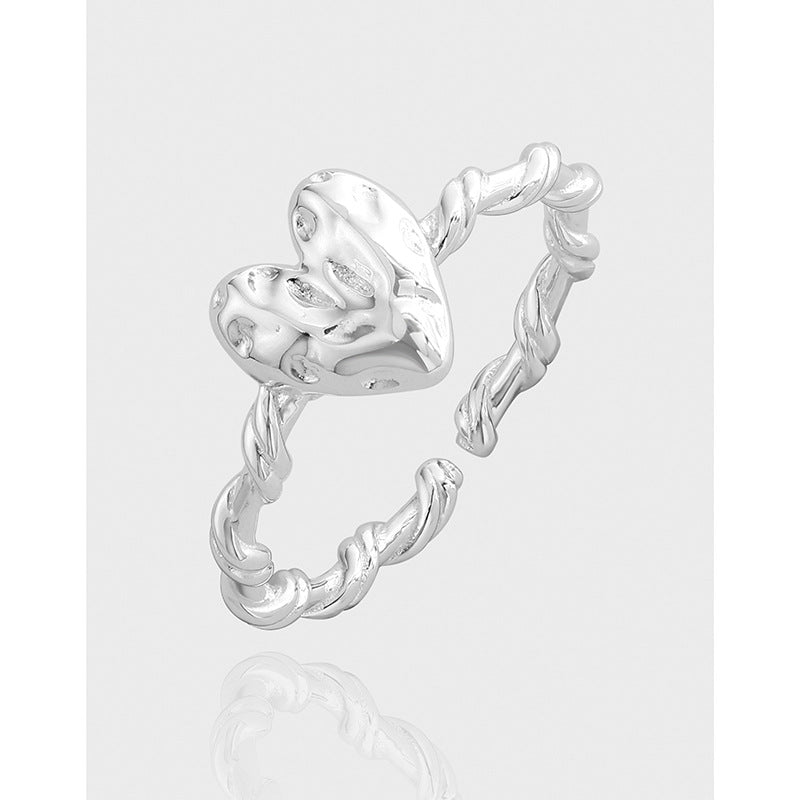Irregular Texture Heart Shape Love S925 Sterling Silver Twist Adjustable Ring for Women Fashion Elegant Jewelry Gift