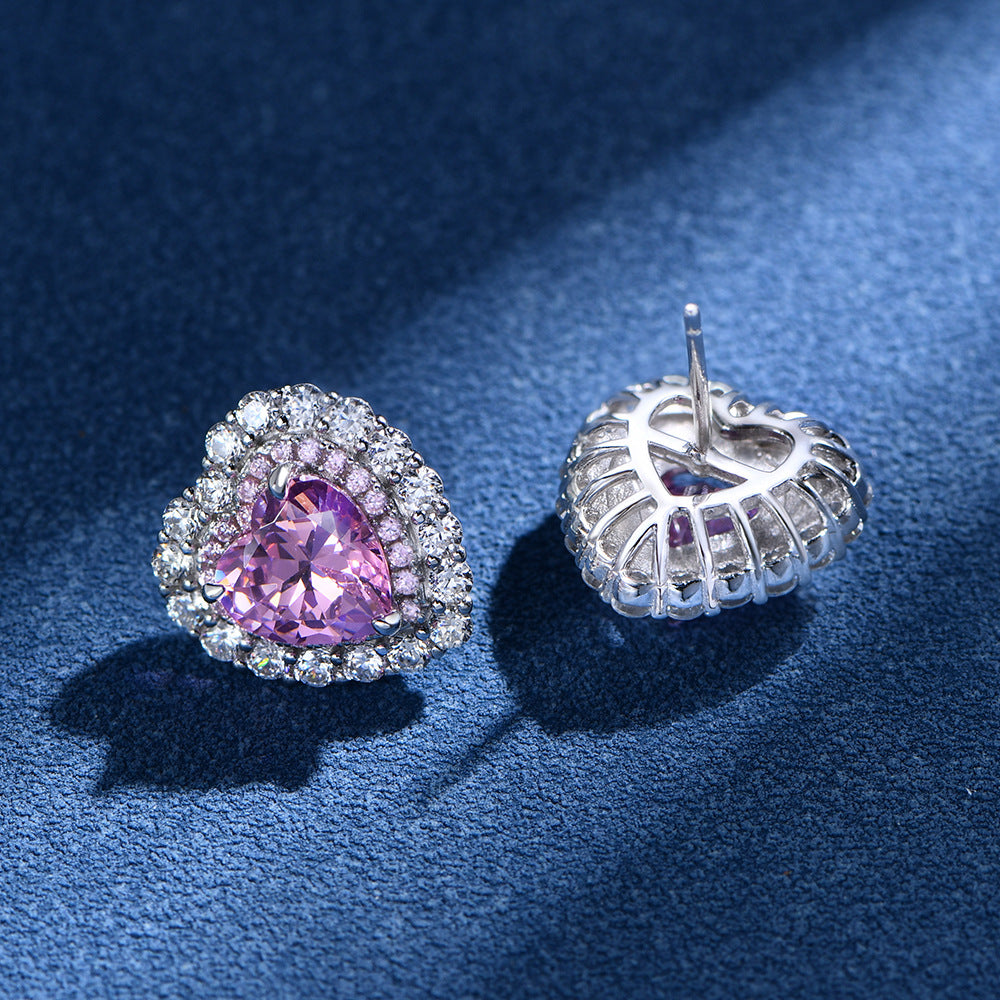 Women 8 * 8mm Heart Created High Carbon Diamond CZ Border 925 Sterling Silver Stud Earrings