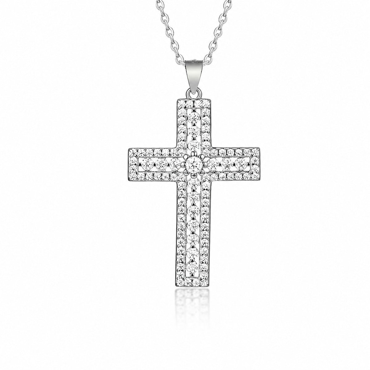 Cross Necklace with Moissanite Pendant  Minimalist 925 Sterling Silver Necklace