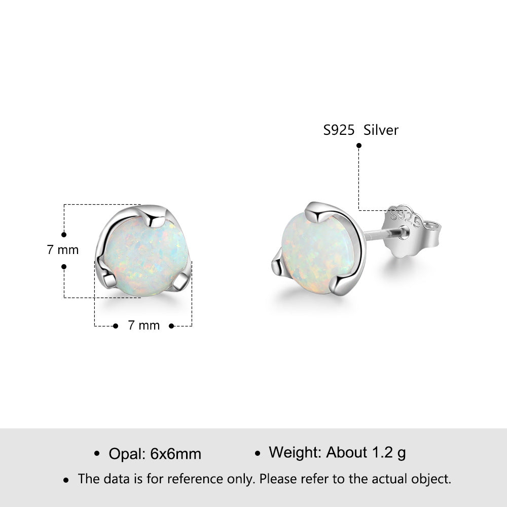 S925 silver earrings creative three claw Australian treasure earrings versatile, simple and fashionable earrings for women