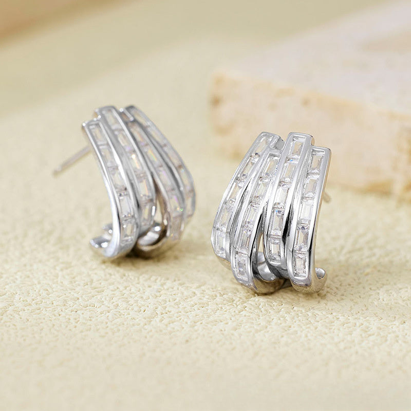 Elegant Geometric Design  925 Sterling Silver Cubic Zirconia Fashion Earrings for Women
