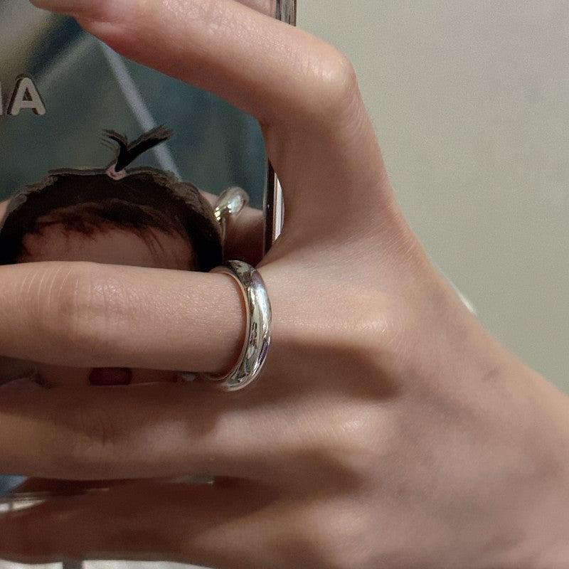 Polished Irregular Rounded Geometric Smooth Domed Band 925 Sterling Silver Ring