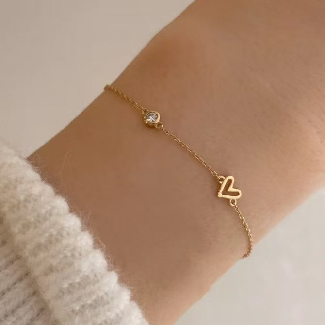 Holiday Golden Round CZ Bubble Hollow Heart 925 Sterling Silver Bracelet