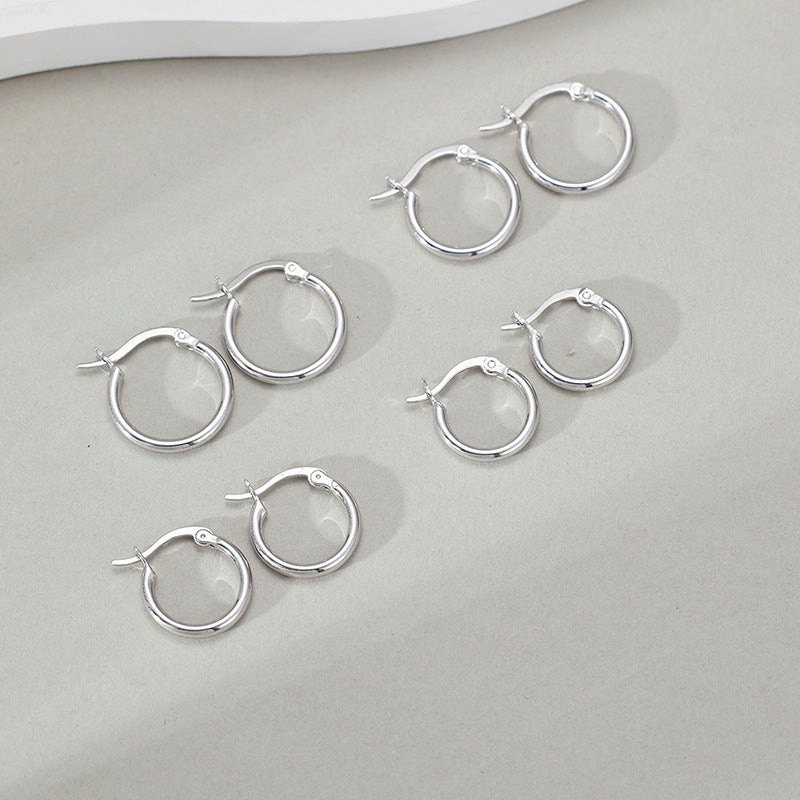 Elegant Geometric S925 Sterling Silver Minimalist Round Silver Hoop Earrings