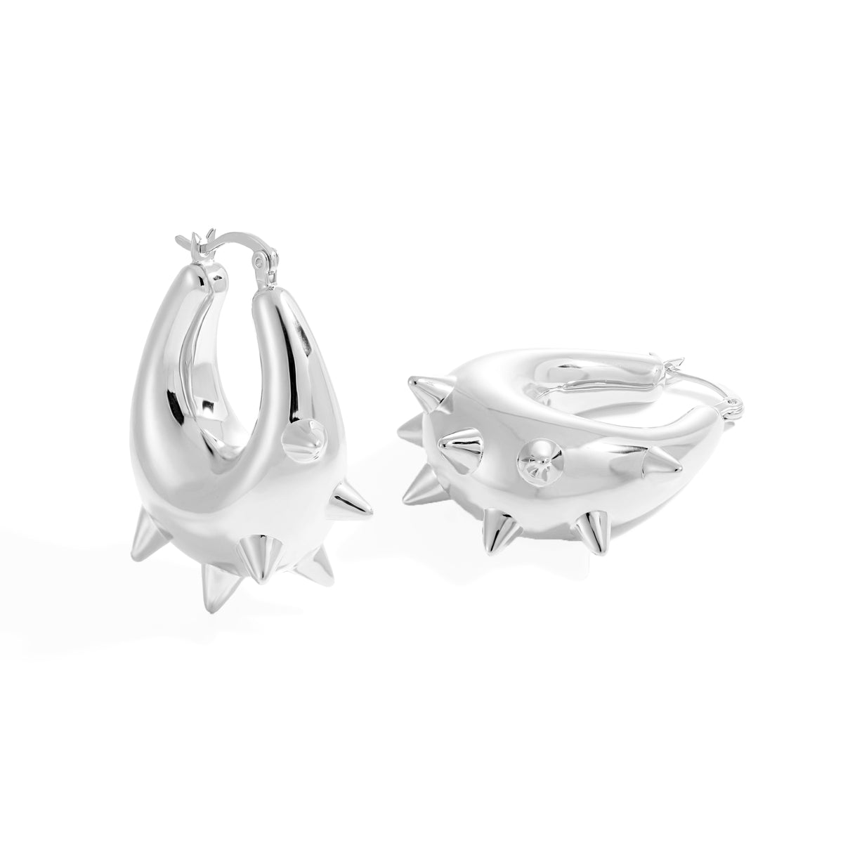 Women Daily Fashion Timeless 999 Pure Silver Huge Classic U Shape Rivet Electroforming Chunky Hoop Earrings