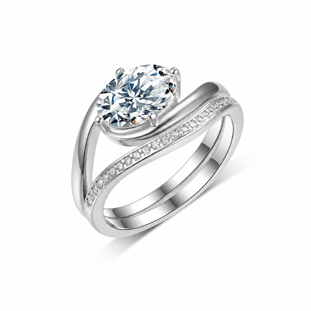 Oval Moissanite Stackable 925 Sterling Silver Ring Set
