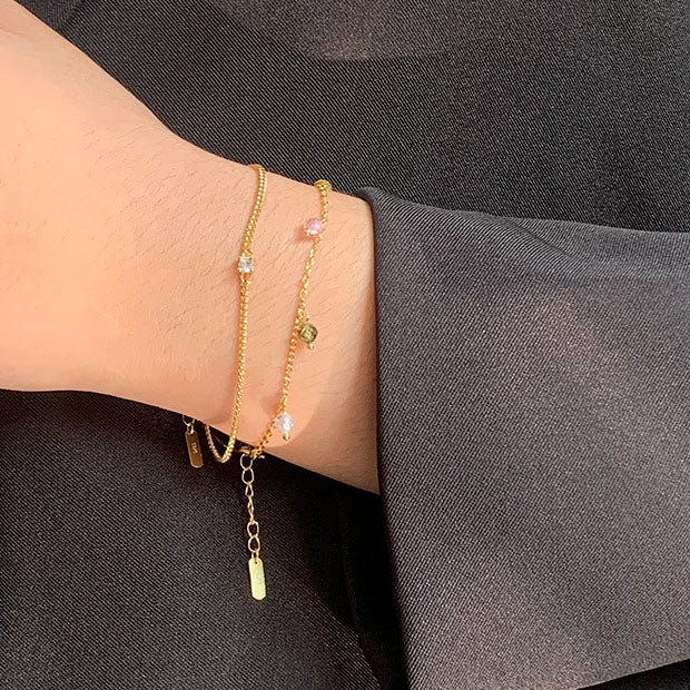 Colorful Beads Curb Chain 925 Sterling Silver Bracelet