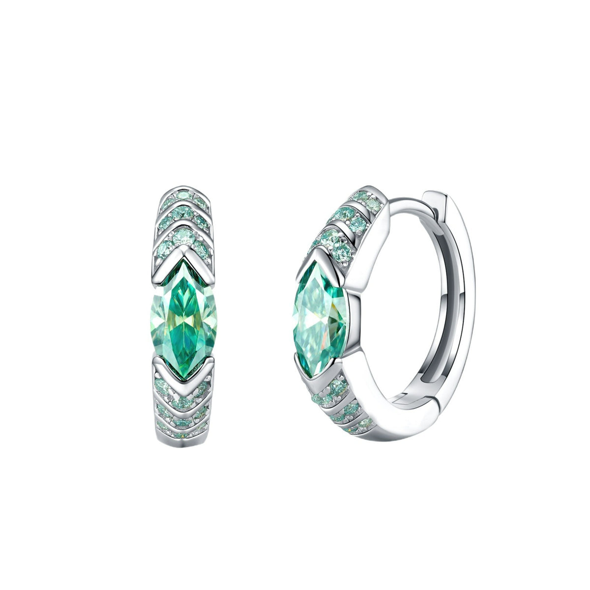 Lake Blue Marquise Moissanite Hoop Earrings In 925 Sterling Silver Geometric Huggie Earrings