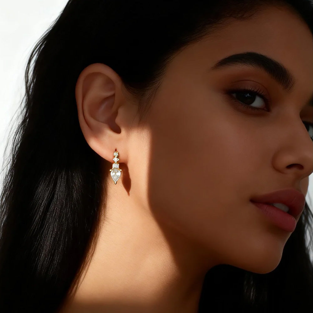 Luxury Geometric Cubic Zirconia 925 Sterling Silver Huggie Hoop Earrings