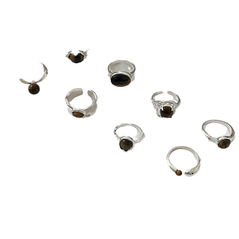 Classic Irregular Natural Amber 925 Sterling Silver Adjustable Ring