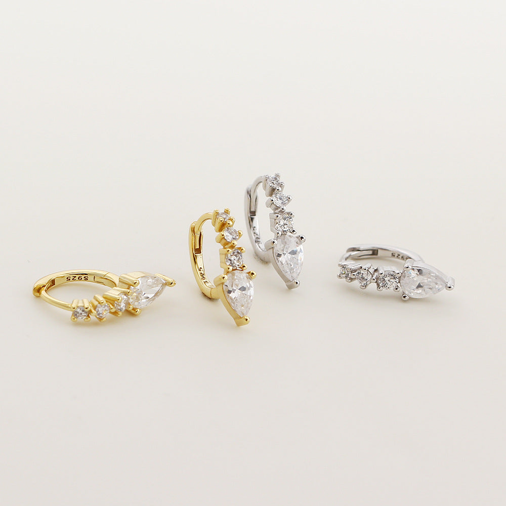 Luxury Geometric Cubic Zirconia 925 Sterling Silver Huggie Hoop Earrings