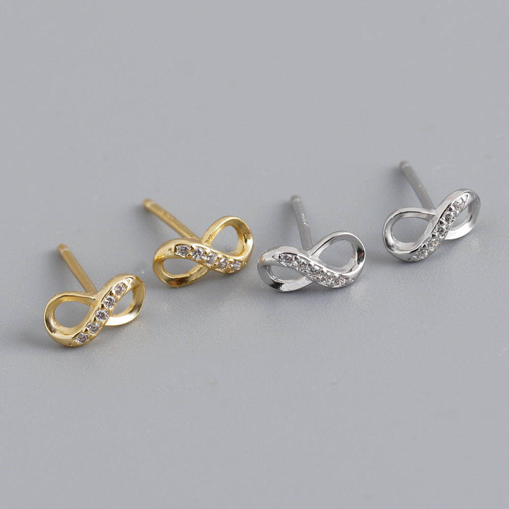 Infinity Symbol Cubic Zirconia Earrings 925 Sterling Silver Stud Earrings