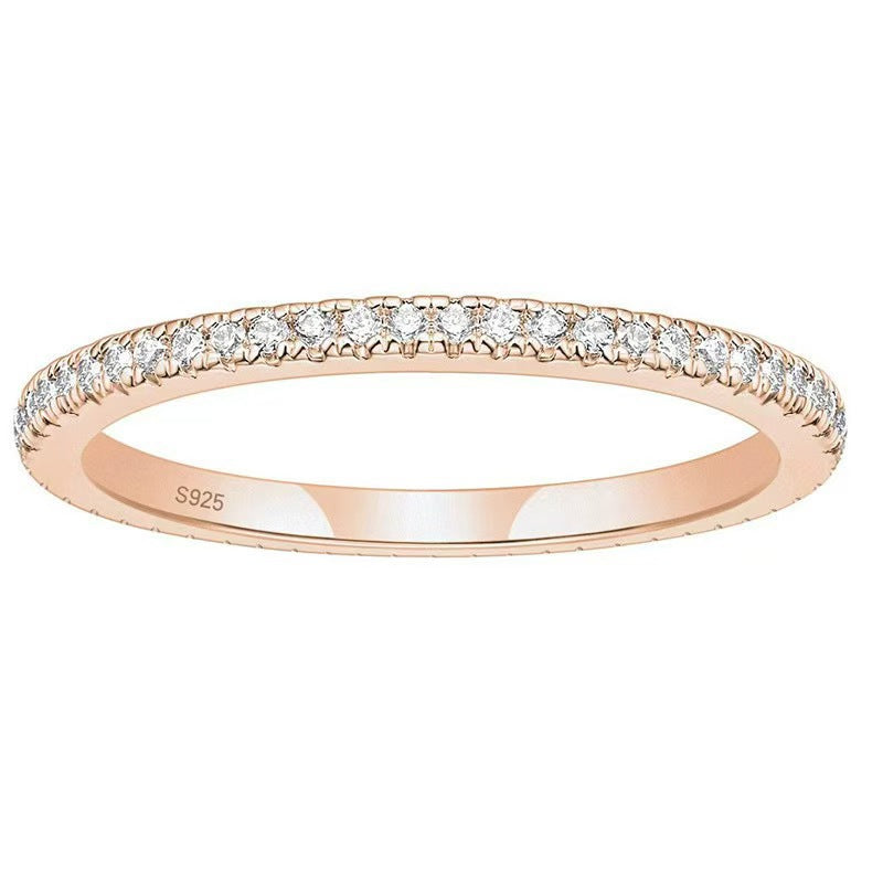 Cubic Zirconia Slim Single Row 925 Sterling Silver Geometric Stackable Tail Ring